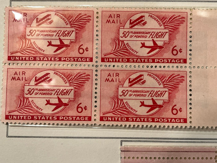 Powered Flight - 50th anniversary plate block. MNH, 1953