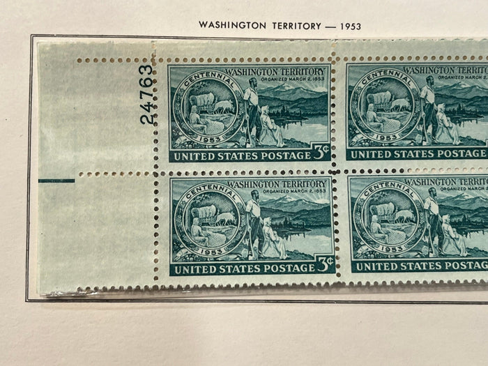 Washington Territory Centennial plate block. MNH. 1953