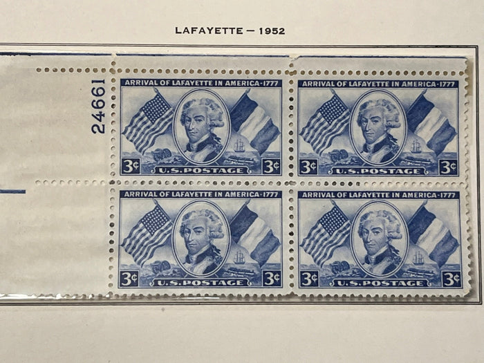 Arrival of Lafayette plate block. MNH. 1952