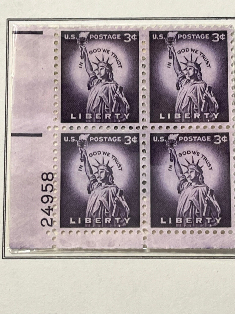 Statue of Liberty. 3c plate block. 1954. MNH.