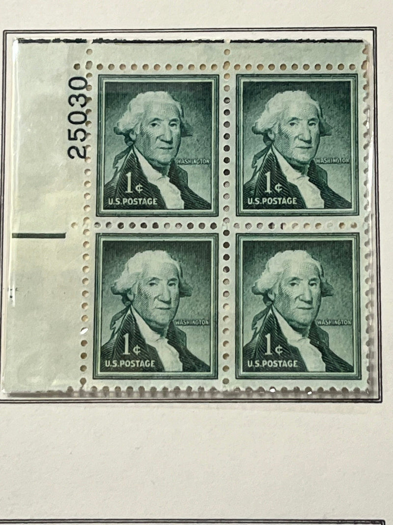 Washington 1c Plate block. MNH. 1954