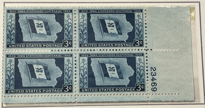 Iowa Centennial plate block. MNH. 1946