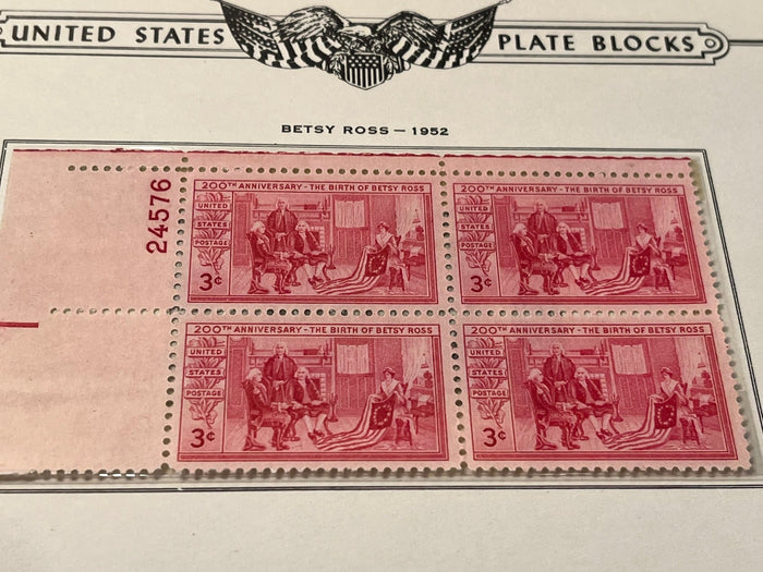 Betsy Ross 200th Birthday plate block. MNH. 1952