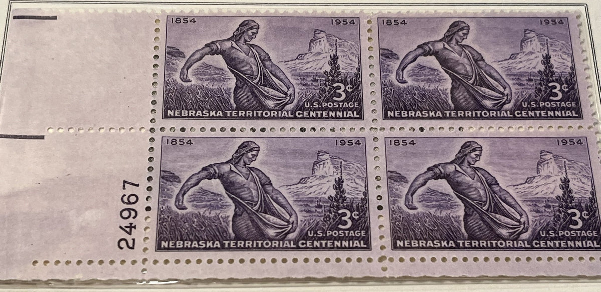 Nebraska Territy Centennial plate block. MNH. 1954