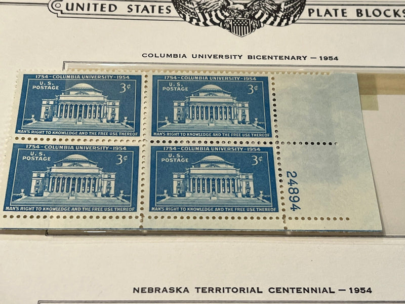 Columbia University Bicentenary. Plate Bloick. MNH. 1954