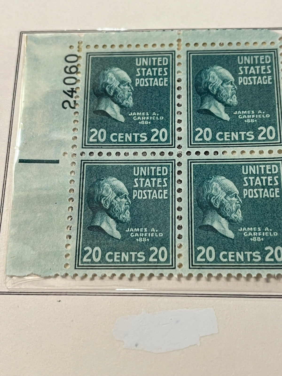 20C James Garfield plate block - 1938