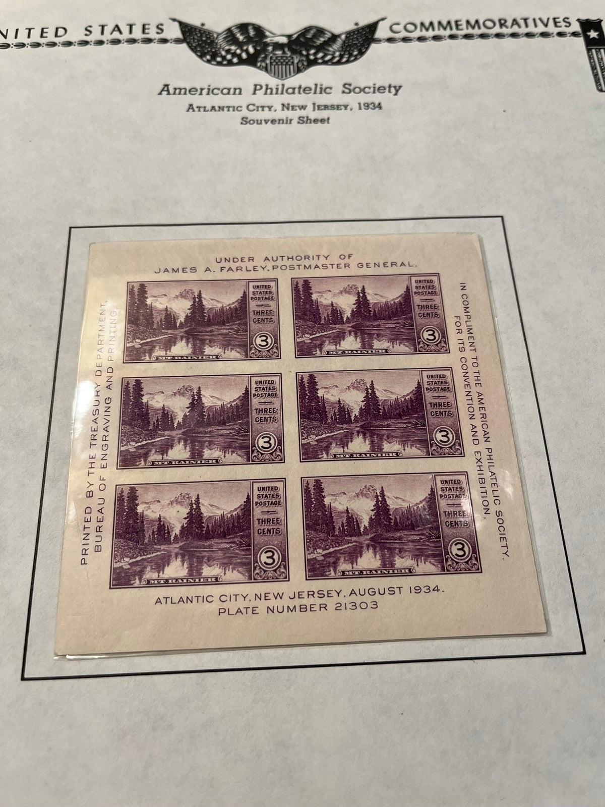 American Philatelic Society 1934 Souvenir Sheet