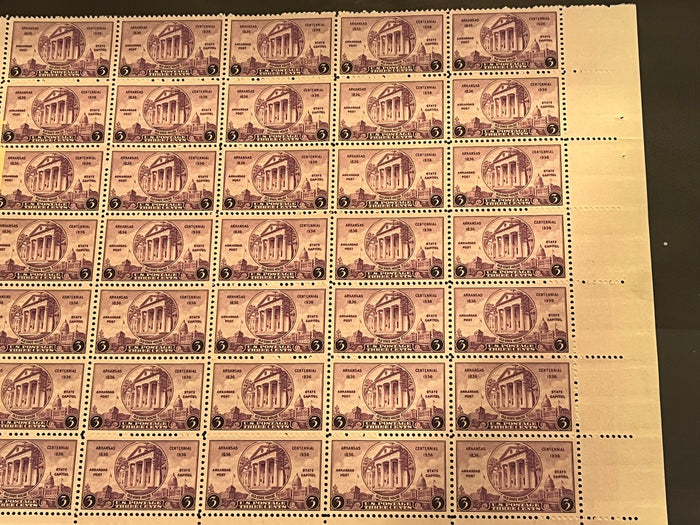 3c Arkansas Centennial mint sheet