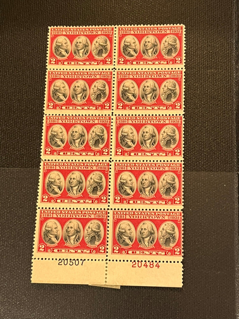 2c Yorktown Plate block of 10