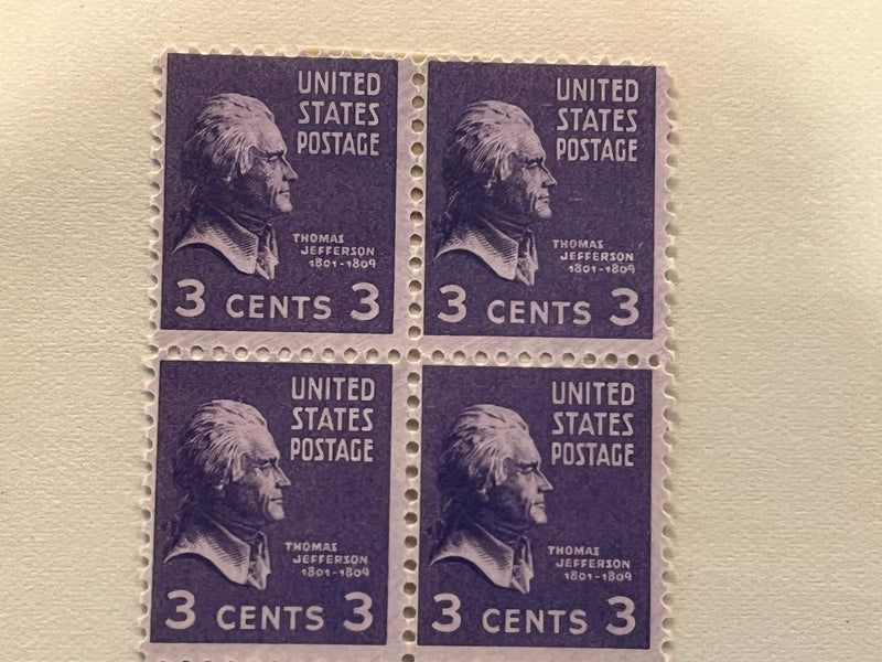 3c Thomas Jefferson block of 4