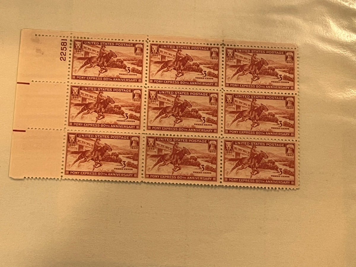 3c Pony Express block of 6