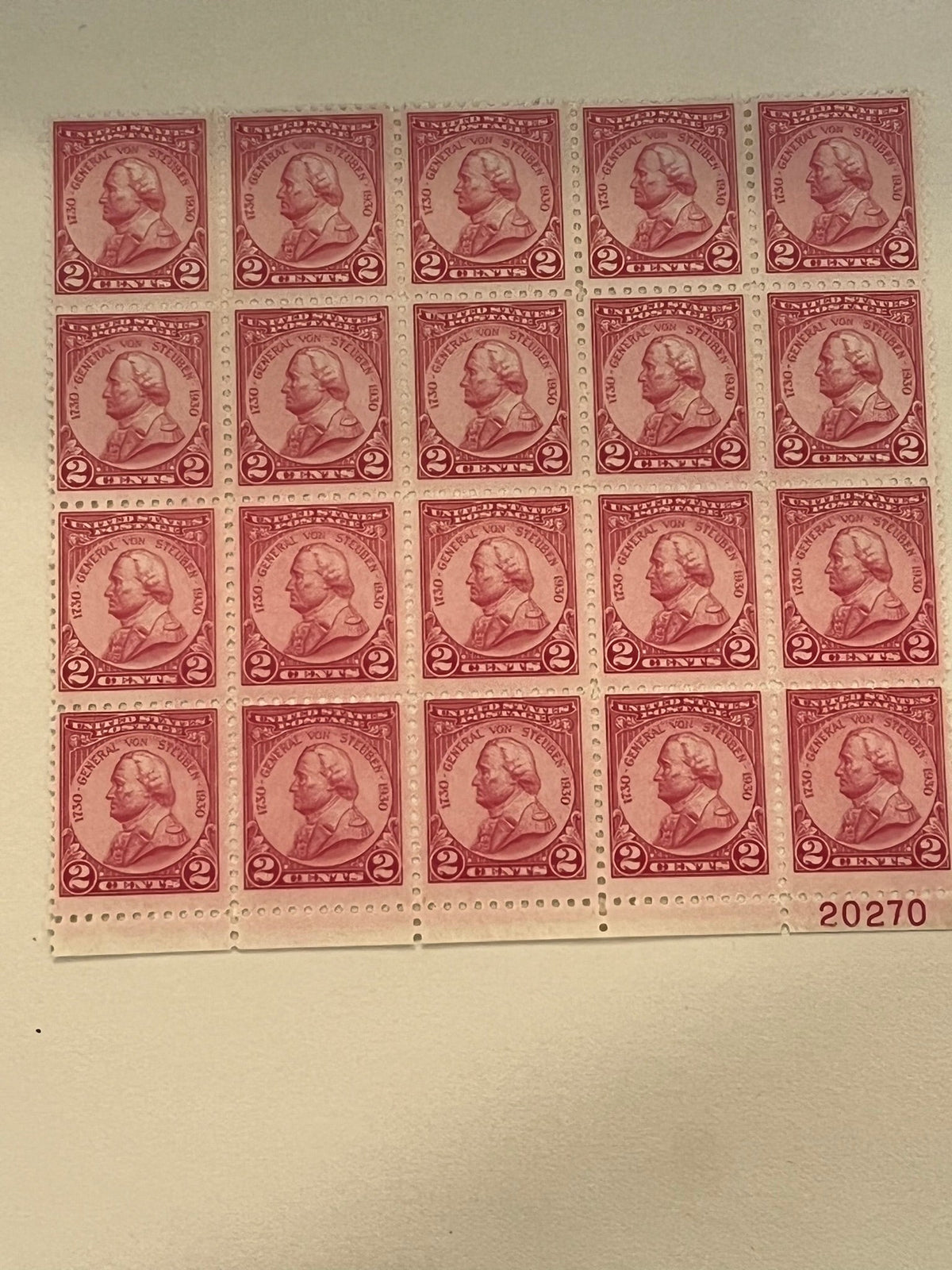 2c General Von Steuben block of 20