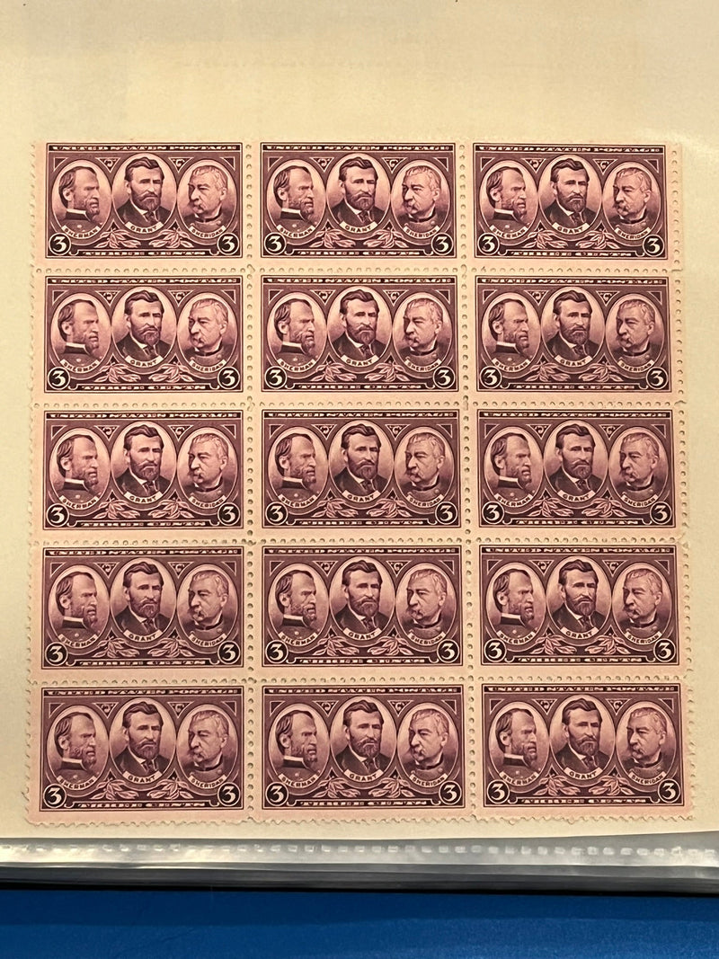 3c Sherman Grant Sheritan sheet of 15