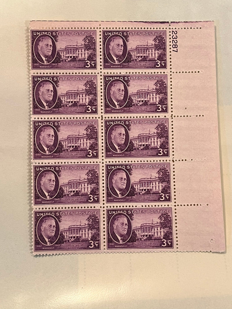 3c F.D.R. White House block with 10 stamps