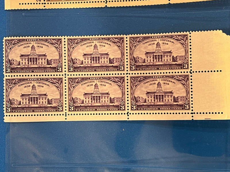 3c Iowa Territorial Centennial block of 6 stamps