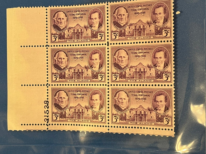 3c Texas Centennial  block of 6 stamps