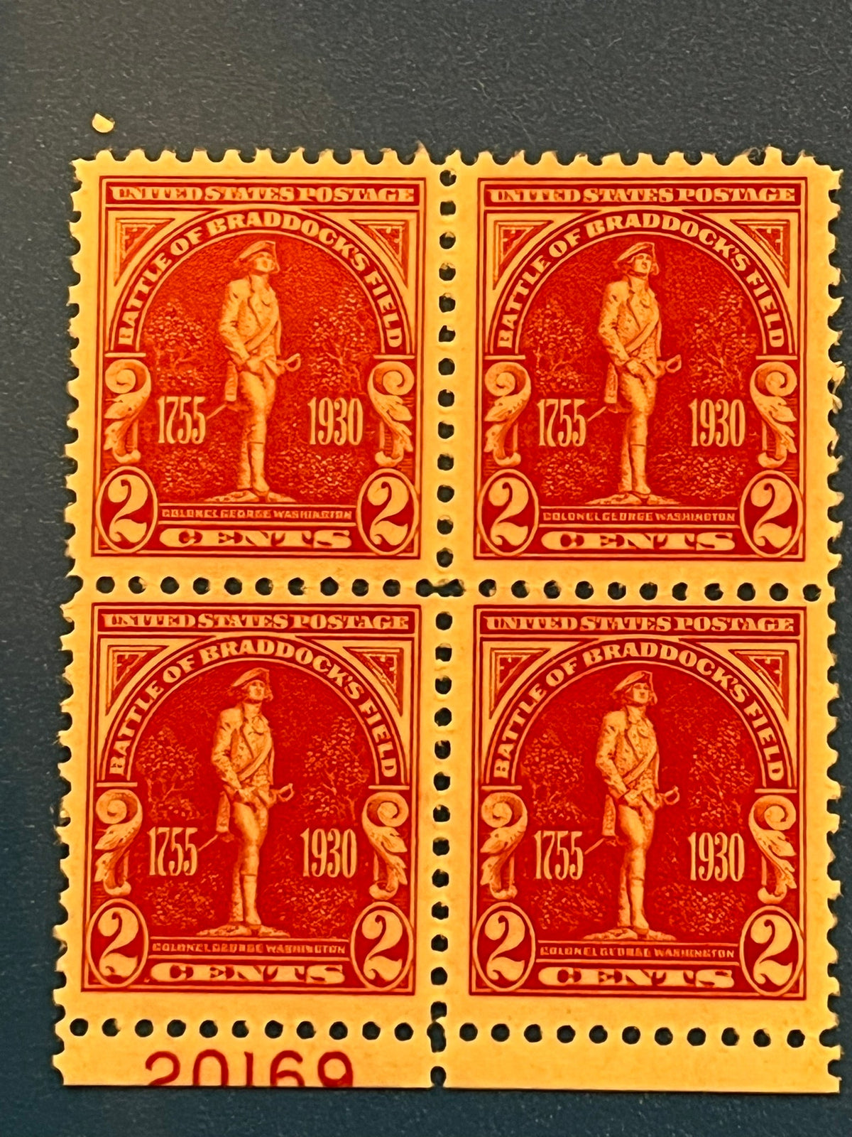 2c Battle of Braddock's Field block of 4 stamps