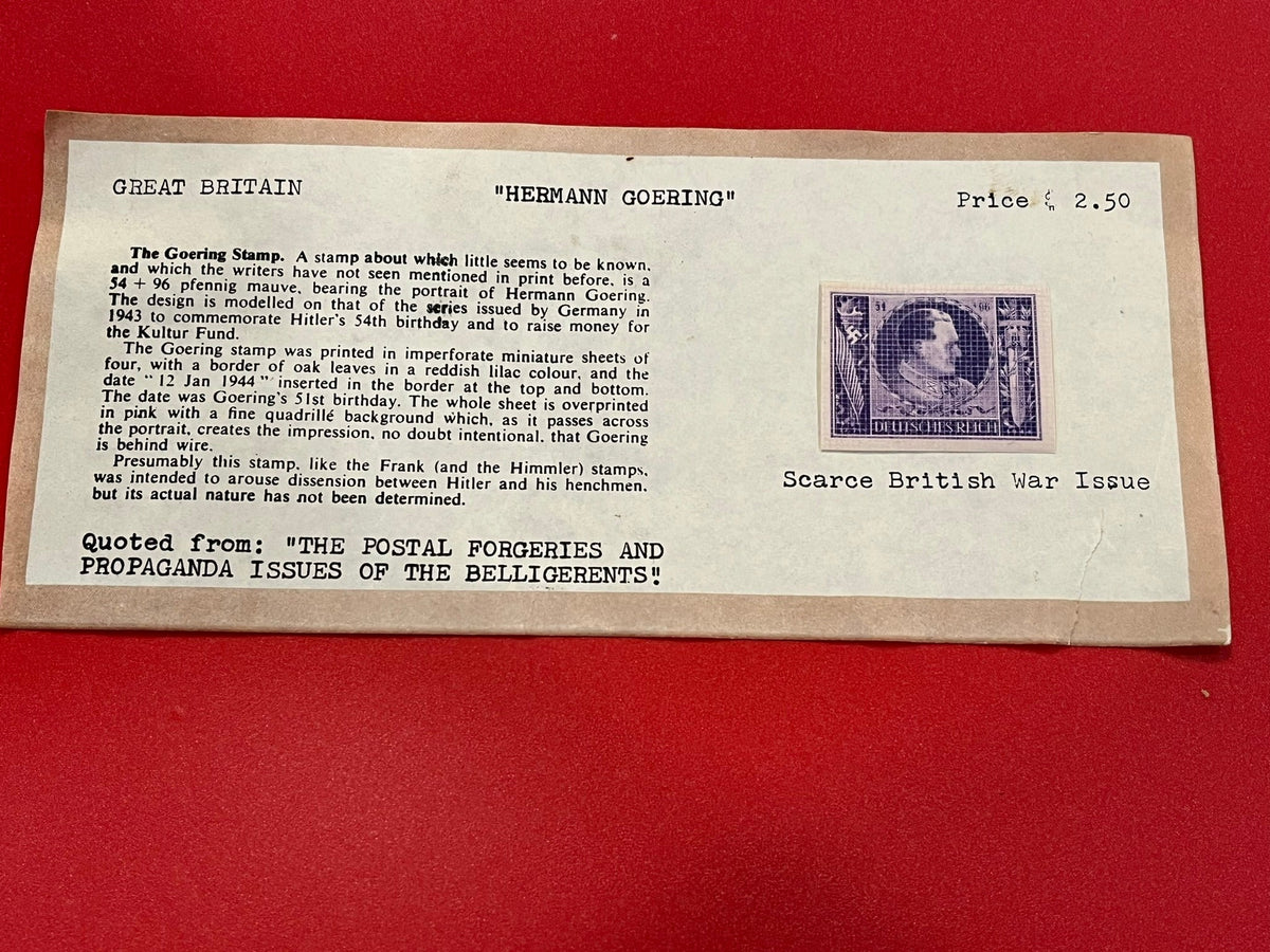 "Herman Goering" - Great Britain Postal Forgery. Printed to cause dissention between Hitler and his hhenchmen.