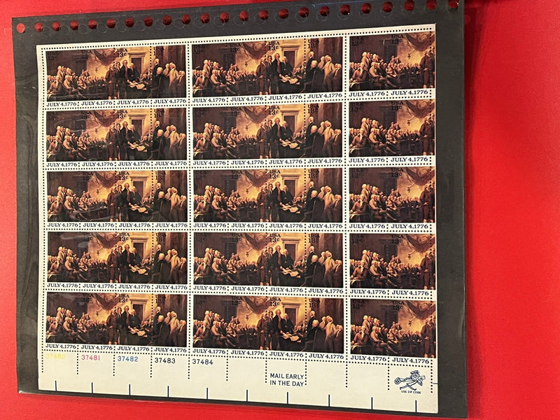 1976 13c Declaration of Indepencencee df Independence double plate block sheet