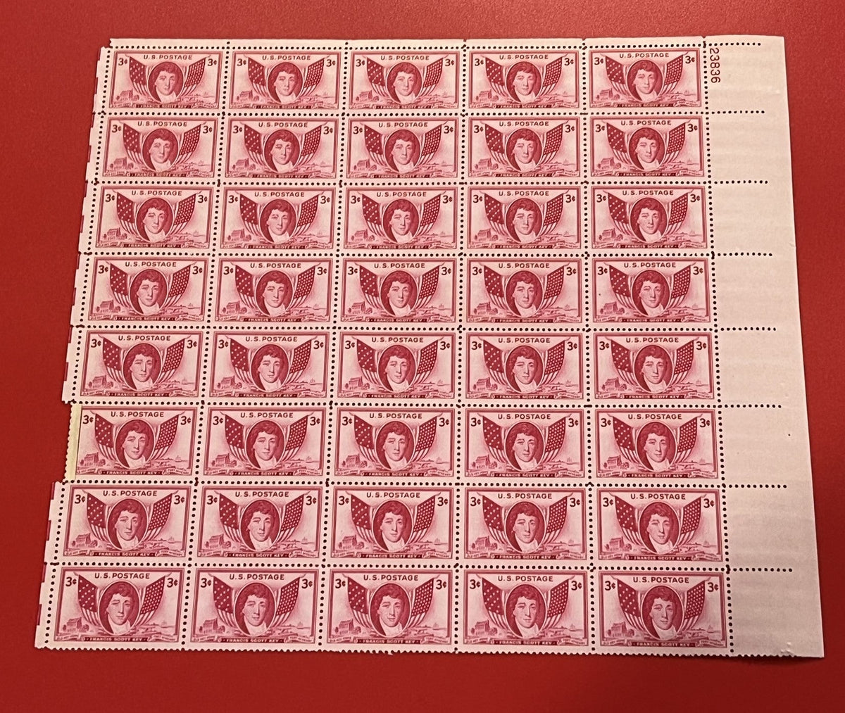 1948 3c Francis Scott Key Mint Sheet