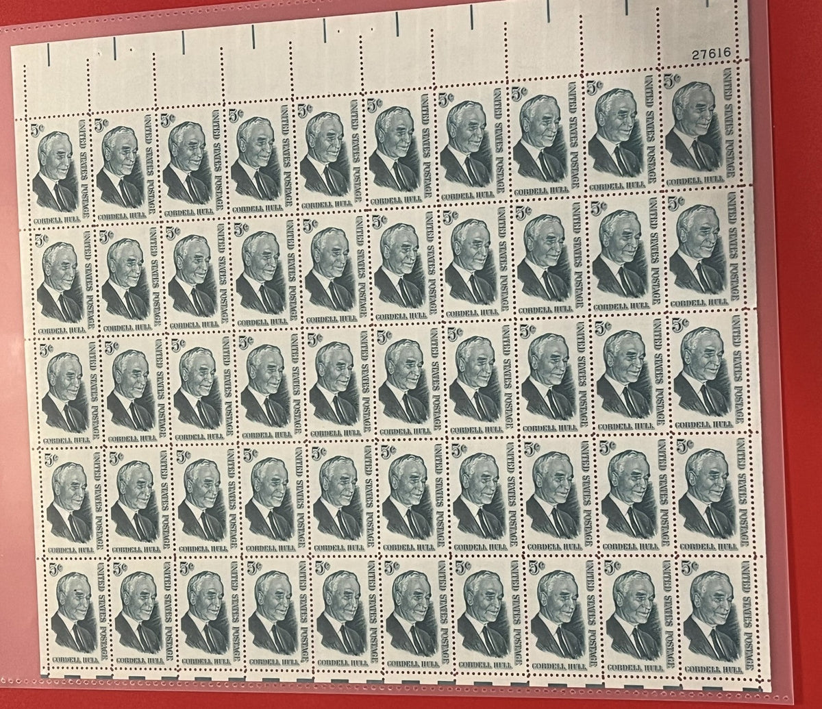 1963 5c Cordell Hull Mint Sheet