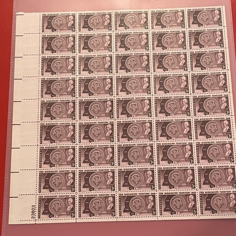 1948 3c Mississippi Territory Mint Sheet