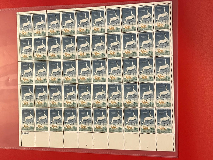 1957 3c Whooping Crane Mint Sheet