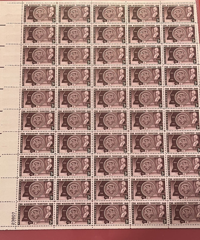 1948 3c Mississippi Territory Mint Sheet 1