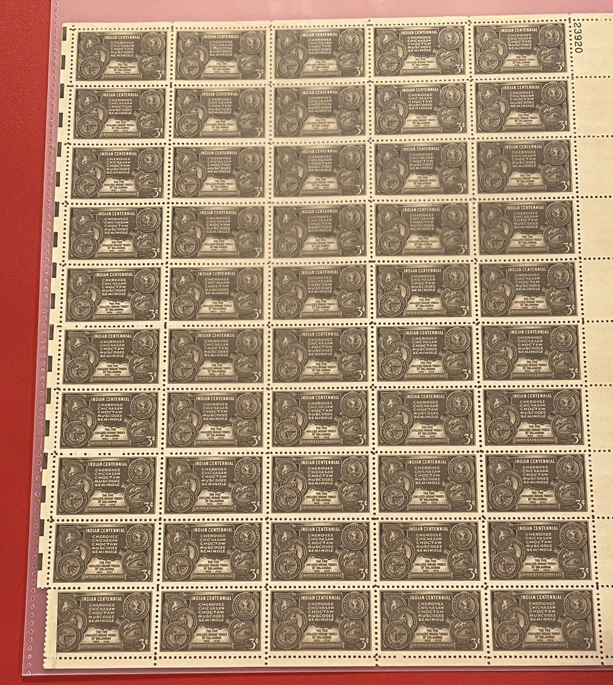 1948 3c Indian Centennial Mint Sheet 1