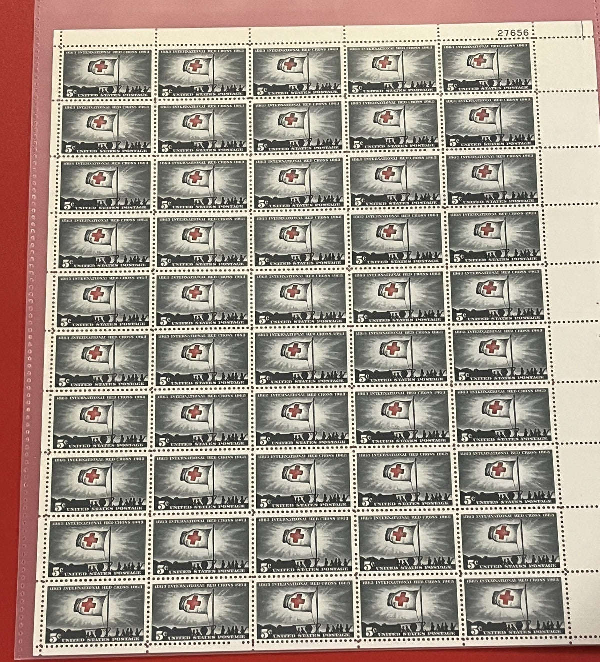 1963 5c International Red Cross Centennial Mint Sheet