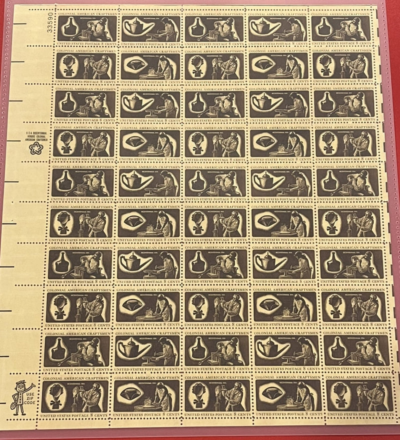 1972 8c Colonial American Craftsmen Mint Sheet