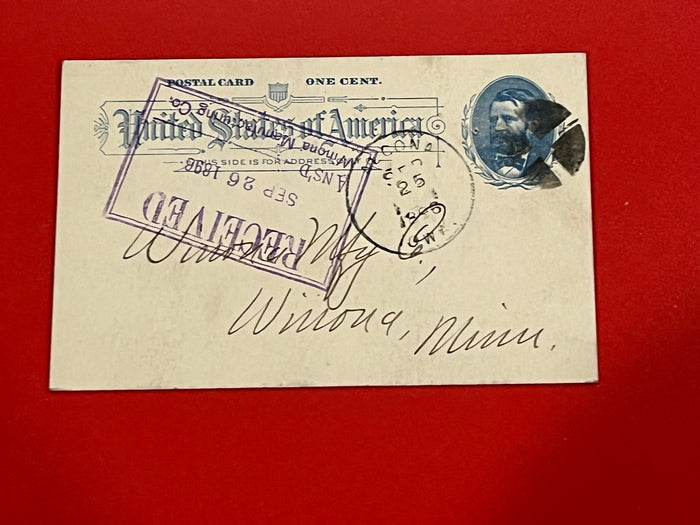 1c Grant Postal Card . 1896. Postmarked Algona Iowa