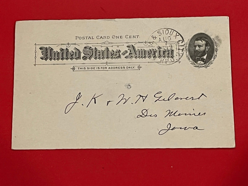 1c Grant Postacl Card. RPO Cancel. 1893. Algona Iowa