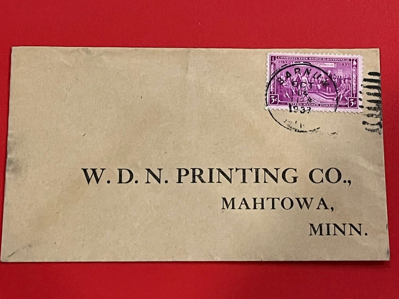 1937 Constitution Sesquicentennial. Barnum Minn. Cancel to Mahtowa, Mn.