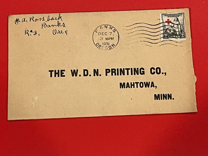 1931 2c Red Cross stamp. . Banks Oregon Cancel