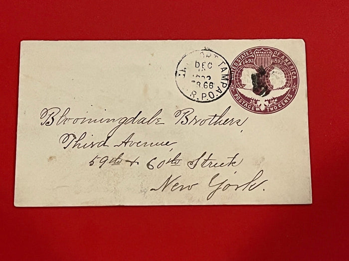 2c Violet stamped envelope 1893. RPO Tampa RxR