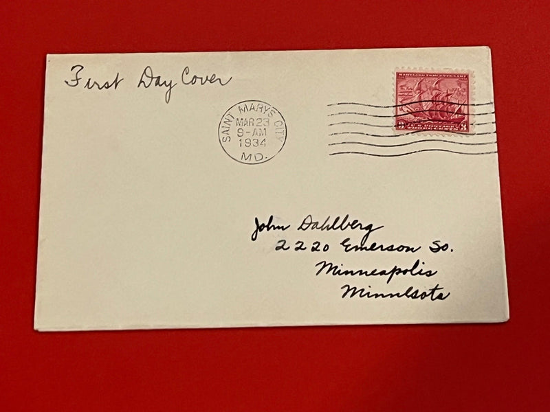 3c Maryland Tercentennary FDC. St. Mary's City, Md. Cancel 1934