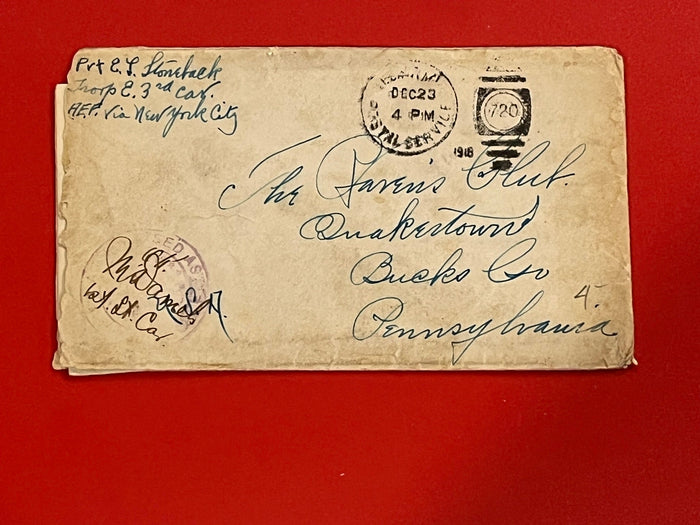 WWI Soldiers letter. 1918 cancel. Free Mail plus Censor signed cancel. Inclusde letter.