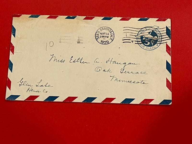 5c Air Mail Cover. Postmarked Santa Barbara, Ca. 1929