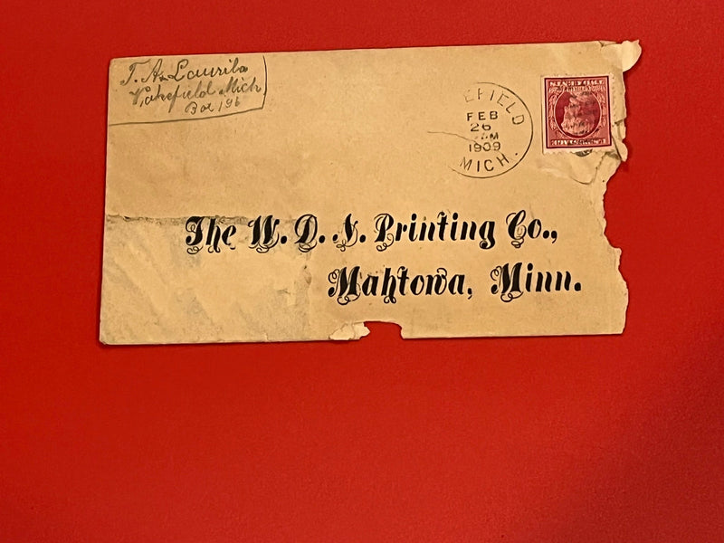 2c Lincoln. Sent to: W.D.Printing Company - Mahtowa, Minnesota