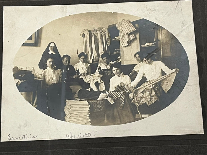 Sisters Sewing Class Cabinet Card - 1900 ca.